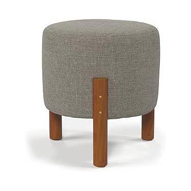 Imagem de Puff Redondo Luxo Decorativo Charme - Cinza Linho - SIDLAR MÓVEIS