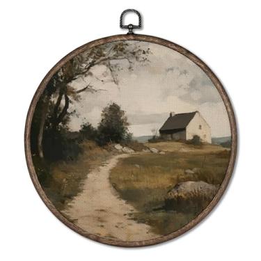 Imagem de Giosve Pôster emoldurado em tela de parede vintage com natureza de fazenda, paisagem rústica da natureza do campo, esculturas de parede penduradas para decoração de quarto de casa, sala de estar, 25 x