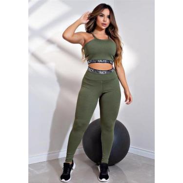 Imagem de Conjunto Fitness Calça Legging Cintura Alta + Cropped Alcinha Verde co