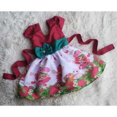 Imagem de Vestido Menina Infantil Temático Simples Moranguinho Laço Verde - EDYN