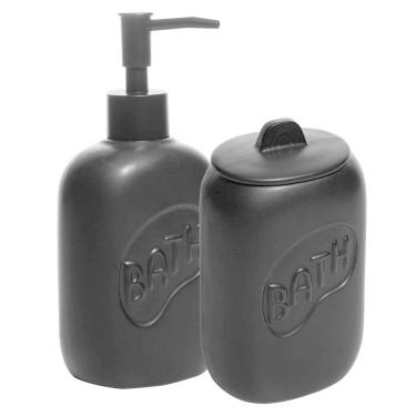 Imagem de Kit Pia Banheiro Cerâmica 2 Peças Letters Dispenser Algodão