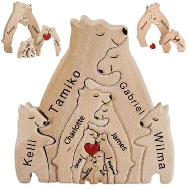 Imagem de Quebra-cabeça de urso de madeira personalizado com 2-8 nomes de famíli