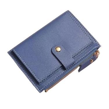 Imagem de Carteira Feminina De Couro PU Mini Cor Simples Com Múltiplos Espaços (Azul)