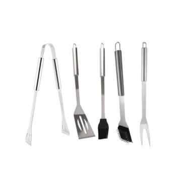 Imagem de Kit 5 Utensílios para Churrasco em Aço Inox para Manusear e Preparar C