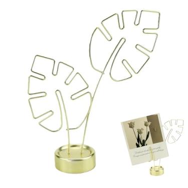 Imagem de Suporte de clipe de palheta para exibição de cartão, formato de folha de tartaruga, suporte de exibição de fotos para cartões de mensagens de memorando (dourado)