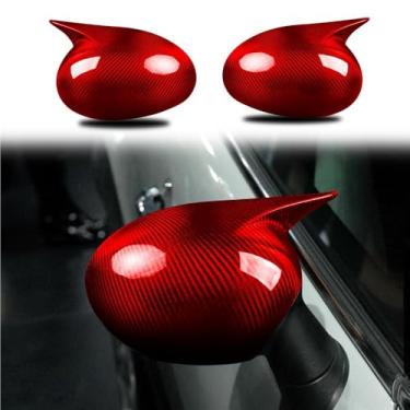 Imagem de Conjunto de 2 espelhos retrovisores externos em fibra de carbono genuína, com design dobrável manual (sem furos), compatíveis com BMW Mini R55 R56 R57 R58 R59 R60 (modelos 2007-2014).(Red)