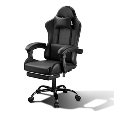 Imagem de DNA MOTORING Cadeira ergonômica para jogos com apoio para os pés, cadeira de computador de escritório com encosto de cabeça ajustável e suporte lombar, cadeira giratória de videogame de 360° para