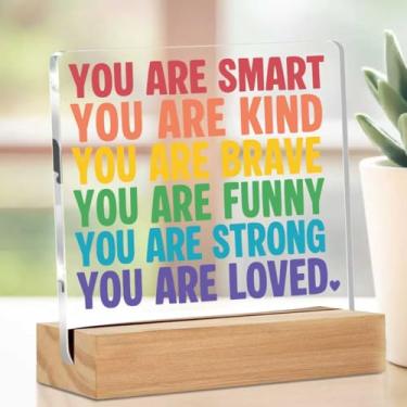 Imagem de Presentes de saúde mental para mulheres, citações positivas motivacionais placa de decoração acrílica, presentes inspiradores para mulheres, homens, amigos, afirmações positivas, utensílios de mesa