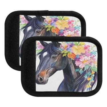 Imagem de Burbuja Linda cabeça de cavalo preta flores alça de bagagem envoltório neoprene capas de alça confortável identificador de etiqueta de mala para acessórios de viagem, pacote com 2, Como na imagem, 4.3