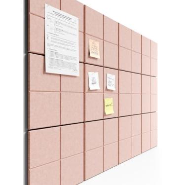 Imagem de Bumusty Quadro de cortiça grande alternativo - 47 x 35 azulejos de quadro de avisos de feltro, com 30 pinos, 70 abas adesivas, 12 painéis de parede de ripas, quadros de cortiça para escritório placa