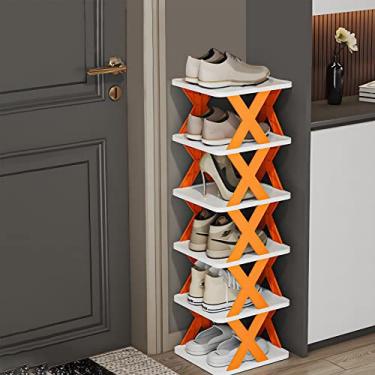 Imagem de Estante de Sapatos Vertical 6 Camadas para Cantos Estreitos Organizador Armazenamento em Pé DIY Pequena Entrada Armário Corredor Estável e Fácil Montar com Divisórios Plástico PP Espessados Design Sup