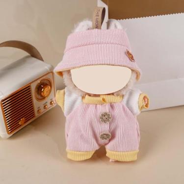 Imagem de Compatível com Labubu 15 cm/17 cm (não inclui boneca) – Conjunto de macacão de veludo cotelê rosa e macacão com botões, acessórios de roupas de boneca (rosa)