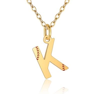 Imagem de RUOOUY Colar feminino com inicial de softball, banhado a ouro 18K, pingente de letra A-Z, joias de softball, acessórios esportivos, presente de Natal para namorada, filha, Aço inoxidável, Sem Pedra