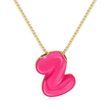 Imagem de KissYan Colar com letras de bolha, banhado a ouro 14 K, pingente de caixa com inicial de balão colorido, joia delicada para presente, Adjustable, Cobre, Sem Pedra Preciosa