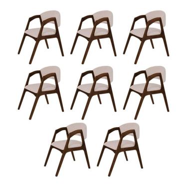 Imagem de Conjunto Com 8 Cadeiras De Jantar Estofada Gabriela Mel Linho Bege