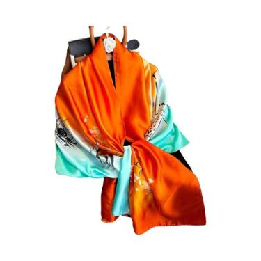 Imagem de Lenço De Seda Luxuoso Feminino 180x90CM Estampa Fashion Xale Longo Pro