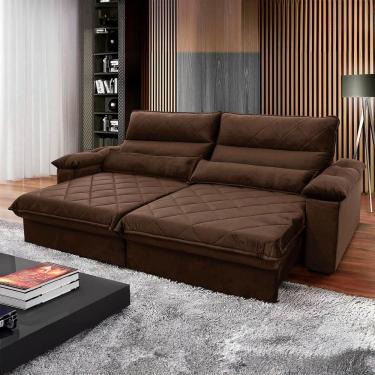 Imagem de Sofá Retrátil Reclinável Grécia 2,10m Suede Velut Marrom Molas No Assento - King House