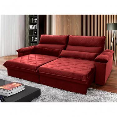 Imagem de Sofá Retrátil Reclinável Grécia 3,00m Suede Velut Vermelho Molas No Assento - King House