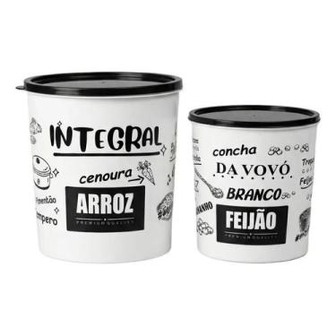 Imagem de Kit 2 Potes Mantimento Arroz Integral Feijao Branco Tampa - Uzy