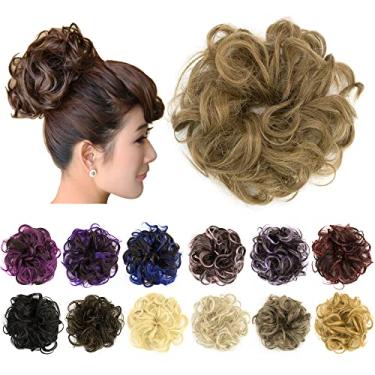 Imagem de IMISSU 2PCS de cabelo bagunçado coque updo scrunchies falsos rabo de cavalo extensão de cabelo ondulado encaracolado chignon faixa de cabeça para meninas (2PCS Cobre Cinza)