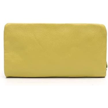 Imagem de Carteira longa de couro genuíno portátil feminina, suportes de cartão funcionais de cor sólida simples designchic bolsa feminina bolsa de couro diária requintada, amarelo, 10x19cm, atualizado1