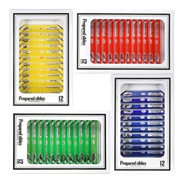 Imagem de 48pcs / set Plástico Preparado Microscópio Slides Animais Insetos Plantas Amostras Amostras Slides Set com etiquetas de cor para crianças Estudantes