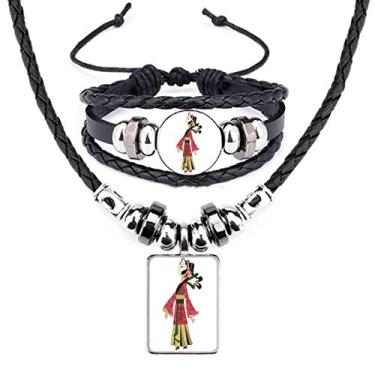 Imagem de Conjunto de joias de pulseira de couro com imagem feminina Chinese Shadow Play