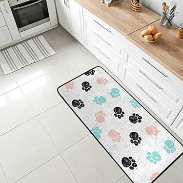 Imagem de Tapete de área confortável colorido com pata de cachorro antiderrapante, tapete antifadiga para sala de jantar, lavanderia, escritório, corredor, 99 x 50 cm