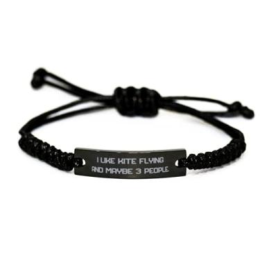 Imagem de SpreadPassion Nice Kite Flying Gifts, I Like Kite Flying and Maybe 3 People, Kite Flying Black Rope Bracelet from