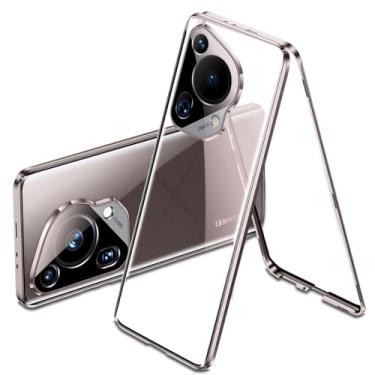 Imagem de QUIETIP Capa compatível com Huawei Pura 70 Ultra, estrutura magnética de metal dupla face, capa de vidro temperado transparente, marrom