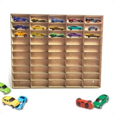 Imagem de Porta Carrinhos Expositor 50 Espaços Universal em MDF Cru Fixo de Parede