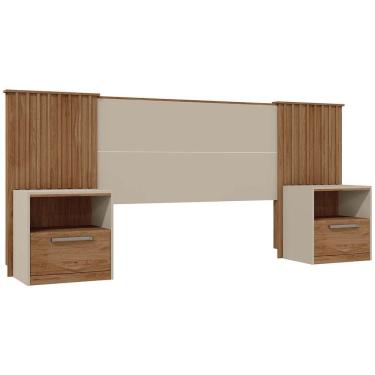 Imagem de Cabeceira Casal/king Extensível Com 2 Mesas De Apoio Luck C01 Buriti/off White - Mpozenato