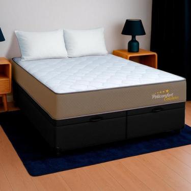 Imagem de Cama Box Baú King Preto+Colchão Cambridge D33 PoliConfort