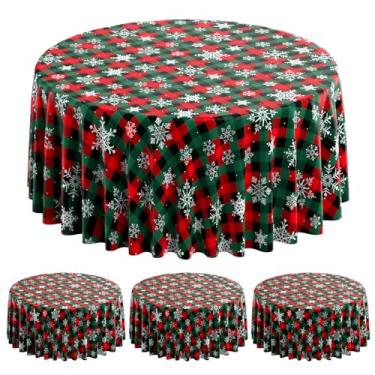 Imagem de Jectivs 3 peças de toalhas de mesa xadrez de búfalo de neve de Natal, decoração de mesa redonda xadrez vermelha e verde de plástico para decoração de festa de inverno, Natal, Ano Novo, aniversário