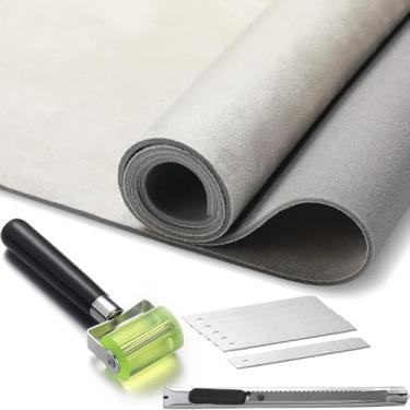 Imagem de Pangda Tecido de camurça com forro de espuma de 1/22.9 cm forro de teto de carro material de camurça rolo de costura de borracha faca utilitária para interior de teto de barco RV automotivo DIY (bege