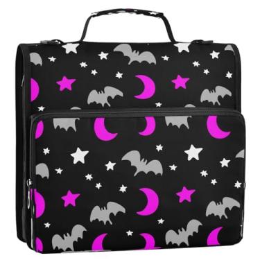 Imagem de Wassud Fichário com zíper de morcegos com luas, 3 anéis com alça de ombro e alça de vários bolsos, organizador de pastas expansíveis