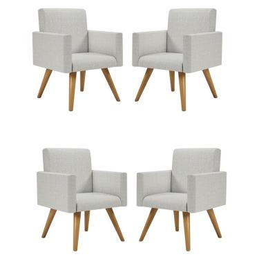 Imagem de Kit 4 Poltronas Cadeira Escritório Linho Cinza Claro