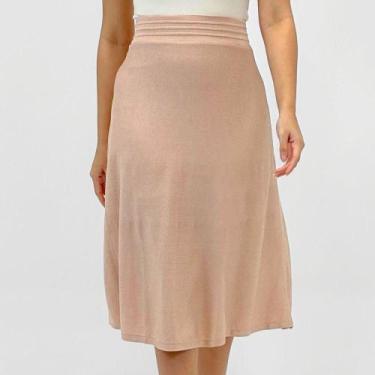 Imagem de Saia Via Tricot Midi Godê Modal Feminina, M, Areia