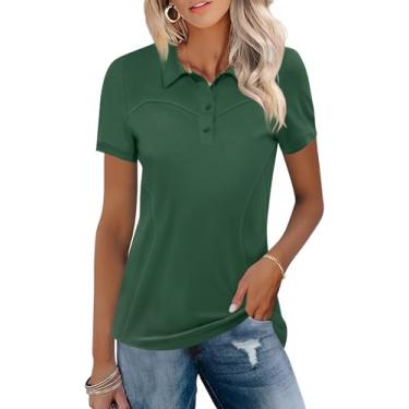 Imagem de TFSDOD Camisas de golfe femininas gola manga curta camiseta leve com absorção de umidade polo casual 3 botões roupas de golfe, Verde militar, GG