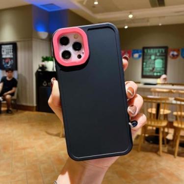 Imagem de Capa de telefone com moldura de foto em cor contrastante para iPhone 14 13 12 11 Pro Max X Max XR 7 8 PLUS SE2 Capa traseira de silicone macio de cor sólida, preta, para iPhone6 7 8 SE 2020