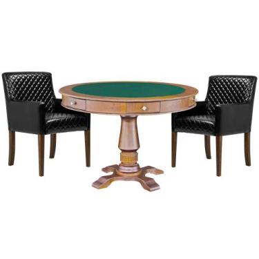 Imagem de Mesa de Jogos Carteado Victoria Redonda Tampo Reversível Amêndoa com K