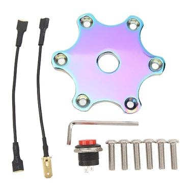 Imagem de Grcfumo 75 mm tampa do botão da buzina do volante, kit de placa de botão de buzina hexagonal estética de metal, botão de buzina do volante para volante de 6 parafusos