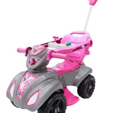 Imagem de Quadriciclo Infantil Baby Aranha Girl com Haste, Rosa e Cinza, para 1-3 Anos, 60 x 35 x 53 cm