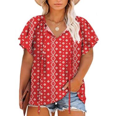Imagem de Blusa feminina Eytino plus size casual boho floral com decote em V ver