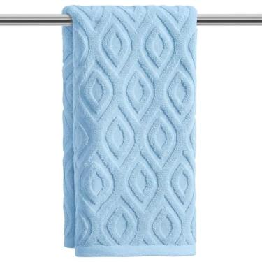 Imagem de Artoid Mode 1 peça azul claro 3D diamante grade jacquard toalhas de mão para banheiro, 100% algodão macio absorvente toalha de decoração de banheiro, 13,7 x 29,5 polegadas