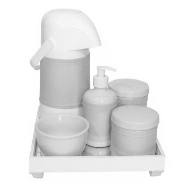 Imagem de Kit Higiene Espelho Porcelanas, Garrafa E Capa Prata Bebê