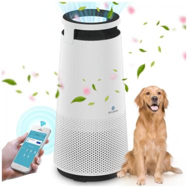 Imagem de Purificador de Ar para Ambientes até 21m² com Filtro HEPA H13, Conexão via Wi-Fi e Saída de Ar de 360°, 110V, DH Lifelabs, Branco e Preto