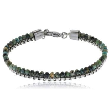 Imagem de Bracelete / Pulseira Masculina em Aço Tira Trabalhada Com Cristais Ver