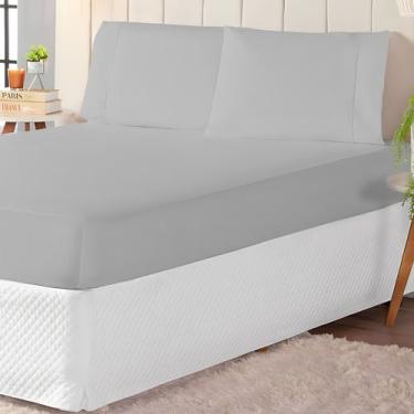 Imagem de Cottonluxury Jogo de Lençol 100% algodão 300 Fios (Cinza, Queen)