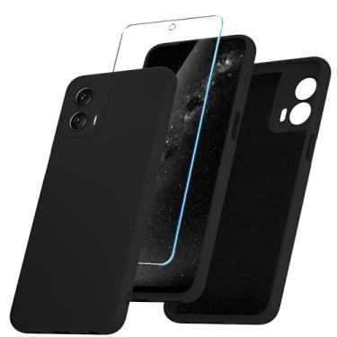 Imagem de YENAPOON Capa para Motorola Moto G 5G 2023 e 1 pacote com protetor de tela de vidro temperado [NÃO para Moto G 5G 2022/2020] Capa protetora fina de silicone líquido à prova de choque, preta